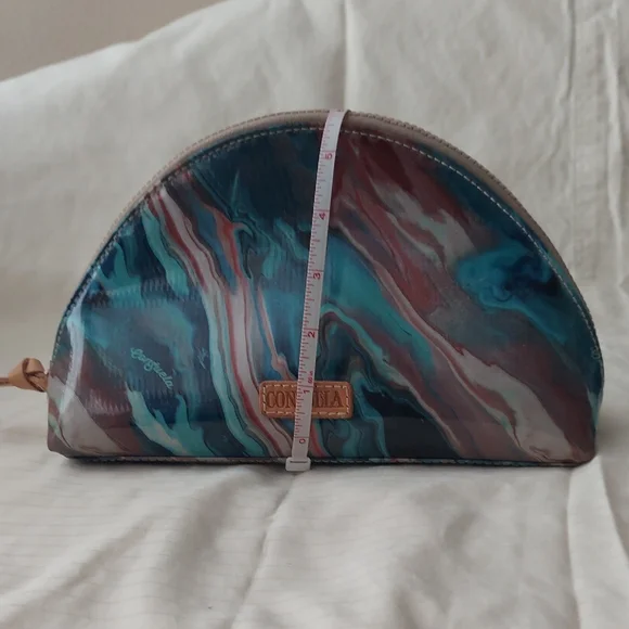 Consuela Teal and Burgundy Marble Half-Moon Cosmetic Pouch - Picture 2 of 6